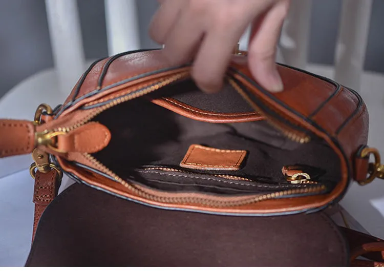 Women's Small Leather Crossbody Saddle Bag Genuine Leather Saddle Bag Purse