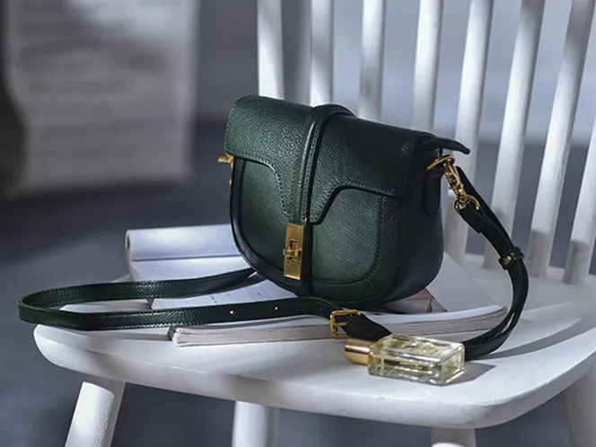 Women's Small Leather Crossbody Saddle Bag Genuine Leather Saddle Bag Purse