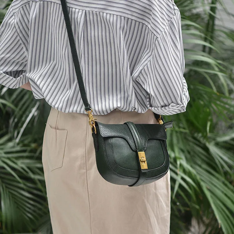 Women's Small Leather Crossbody Saddle Bag Genuine Leather Saddle Bag Purse